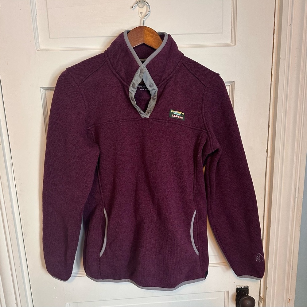 LL Bean Knit Pullover 1/4 zip Button Up Medium Purple Sweatshirt Hoodie Jacket